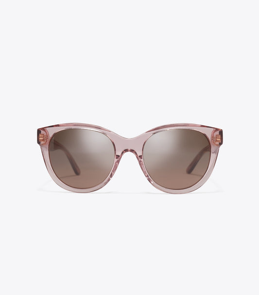 Tory Burch Trusted - Miller Round Sunglasses - Transparent Pink/ Dark Brown