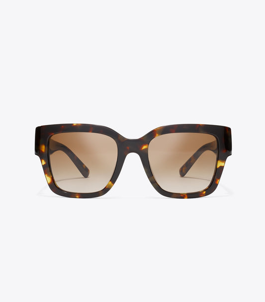 Tory Burch Great Value - Miller Square Sunglasses - Dark Tortoise/ Solid Brown