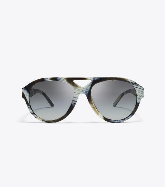 Tory Burch Popular - Miller Pilot Sunglasses - Ivory Brown Horn/Light Gray Gradient