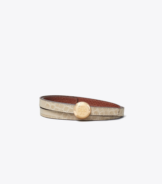 Tory Burch Essential - Romy Croc-Embossed Reversible Belt - Light Hickory / Sweet Maple