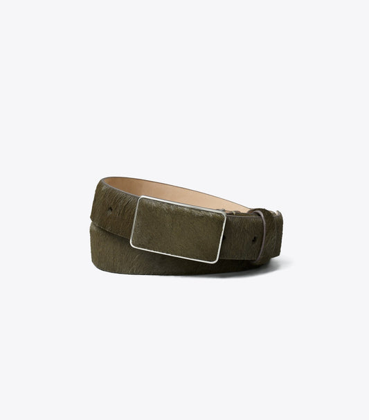 Tory Burch Top Pick - Plate Calf Hair Belt - Dark Olive / Silver
