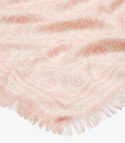 Tory Burch Popular - T Monogram Floral Oblong Scarf - Pink T Monogram