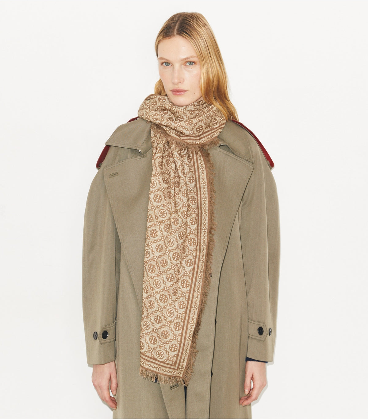 Tory Burch Hot Sale - T Monogram Floral Oblong Scarf - Chocolate T Monogram