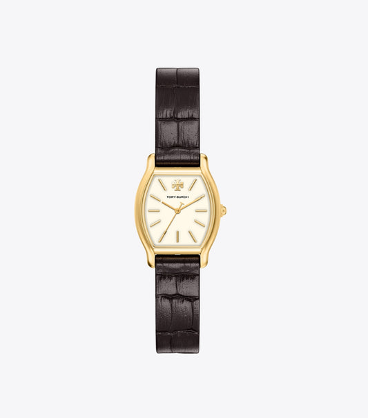 Tory Burch Special Offer - Small Eleanor Curve Watch - Ivory/Gold/Black Croc