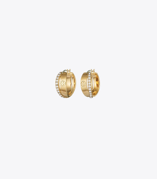 Tory Burch Best Seller - Icon Pavé Double Hoop Earring - Tory Gold / Crystal