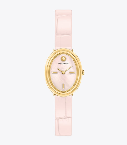 Tory Burch Popular - Oval Watch - Pink Mother-Of-Pearl/Pink Faux Croc/Gold