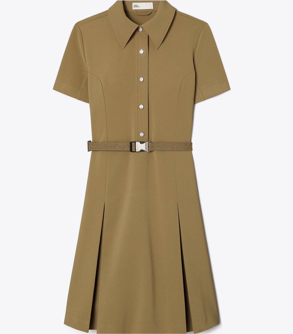 Tory Burch Signature - Short-Sleeve Pleated Golf Dress - Olive