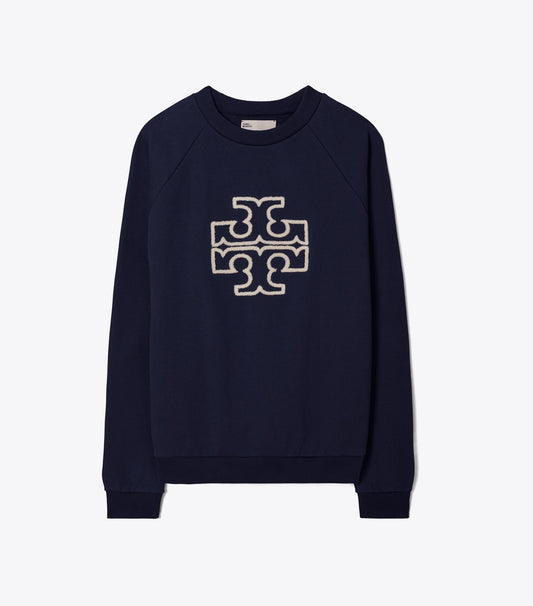 Tory Burch Trusted - Heavy French Terry Logo Crewneck - Tory Navy