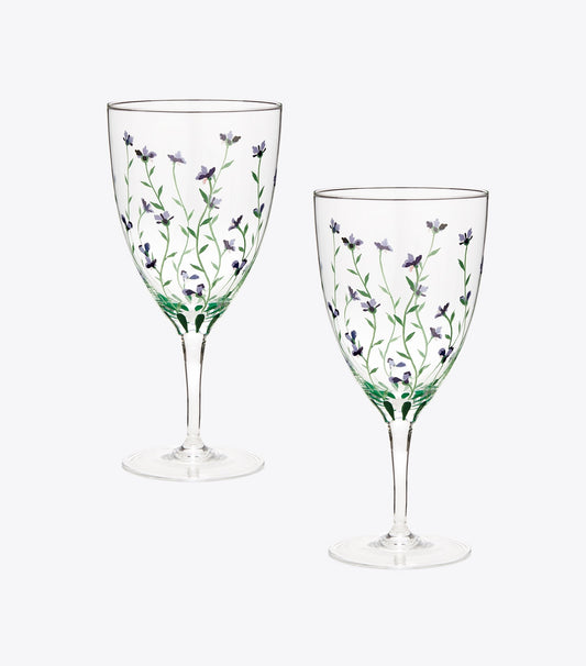 Tory Burch Smart Buy - Jolie Fleur Water Glass, Set of 2 - Clear / Multi