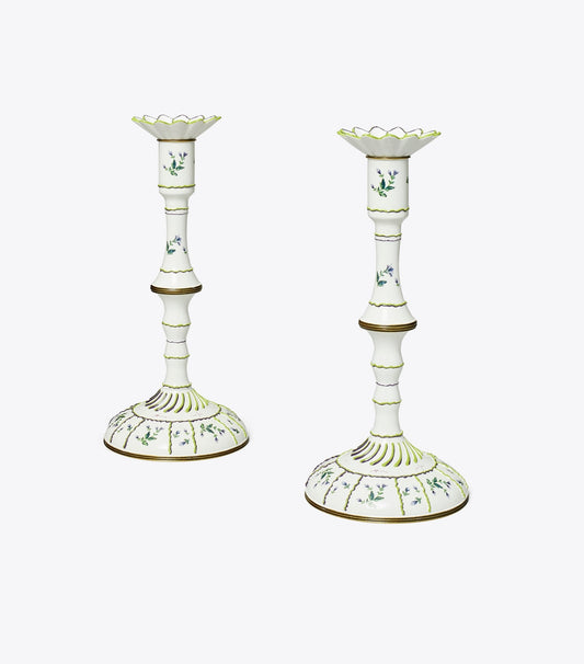 Tory Burch Everyday - Jolie Fleur Candlesticks, Set Of 2 - New Ivory