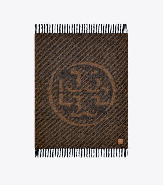 Tory Burch Deals - Logo Stripe Bouclé Blanket - Navy / Brown