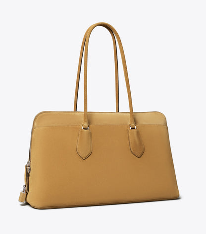 Tory Burch Hot Sale - Lock Suede Satchel - Toffee