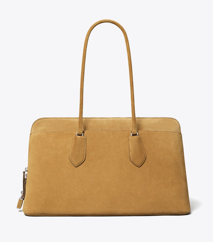Tory Burch Hot Sale - Lock Suede Satchel - Toffee