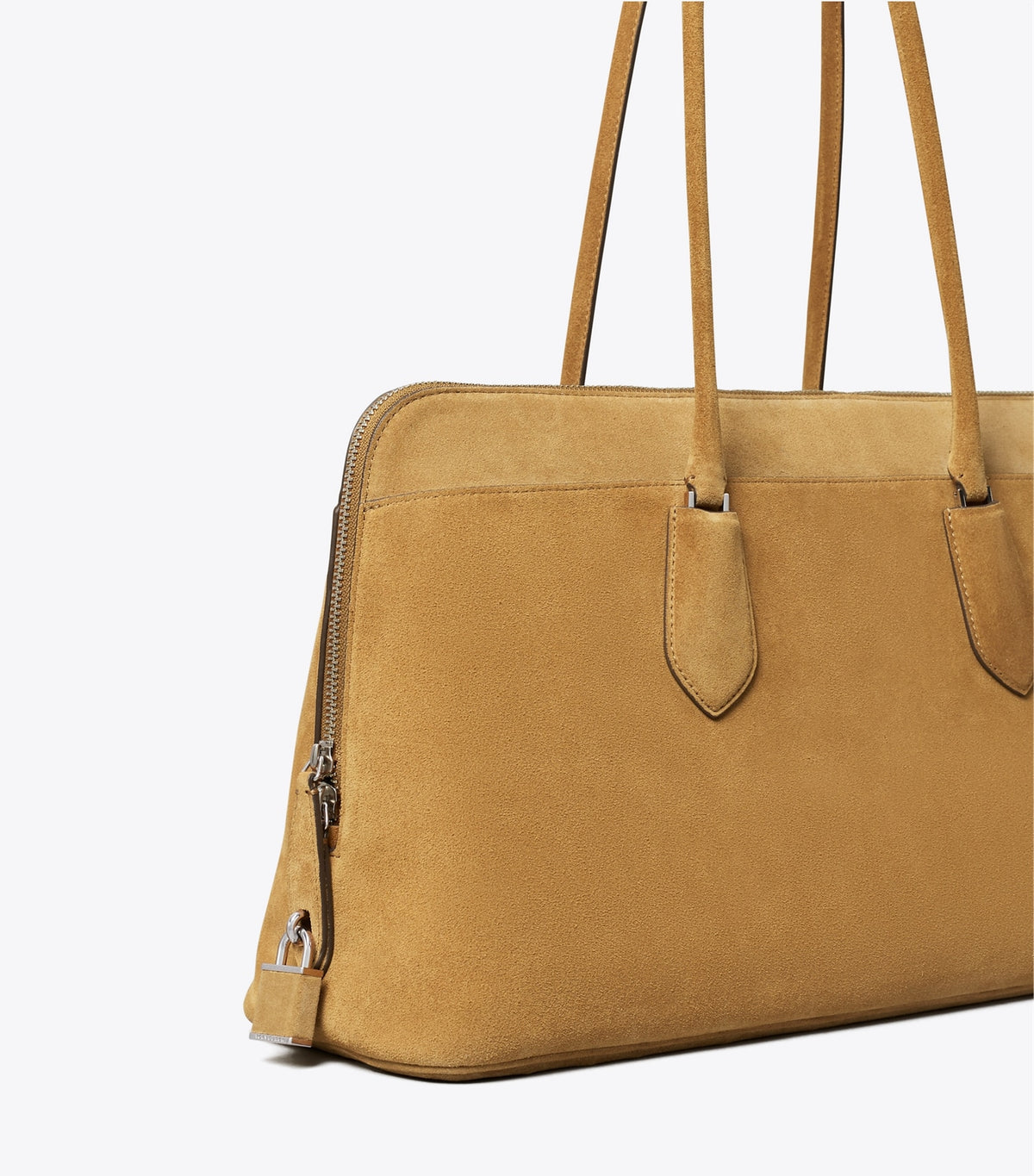 Tory Burch Hot Sale - Lock Suede Satchel - Toffee