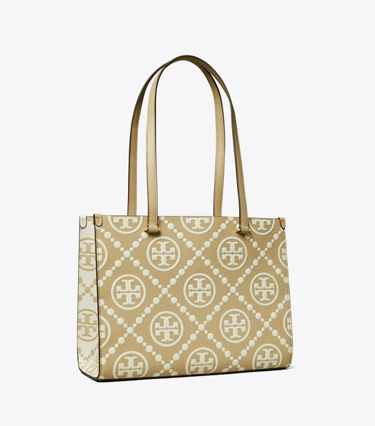 Tory Burch Everyday - T Monogram Contrast Embossed Small Tote - Beige