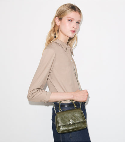 Tory Burch Top Pick - Mini Charlie Quilted Top-Handle Crossbody - Dark Olive