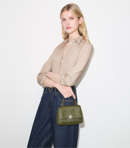 Tory Burch Top Pick - Mini Charlie Quilted Top-Handle Crossbody - Dark Olive