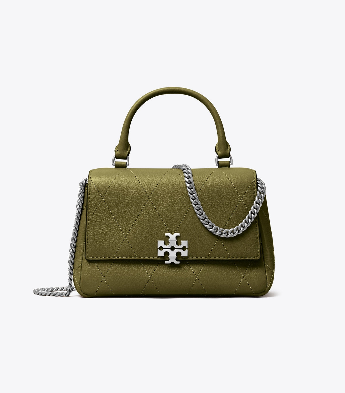 Tory Burch Top Pick - Mini Charlie Quilted Top-Handle Crossbody - Dark Olive