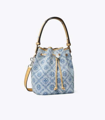 Tory Burch Special Offer - T Monogram Denim Mini Bucket Bag - Powder Blue