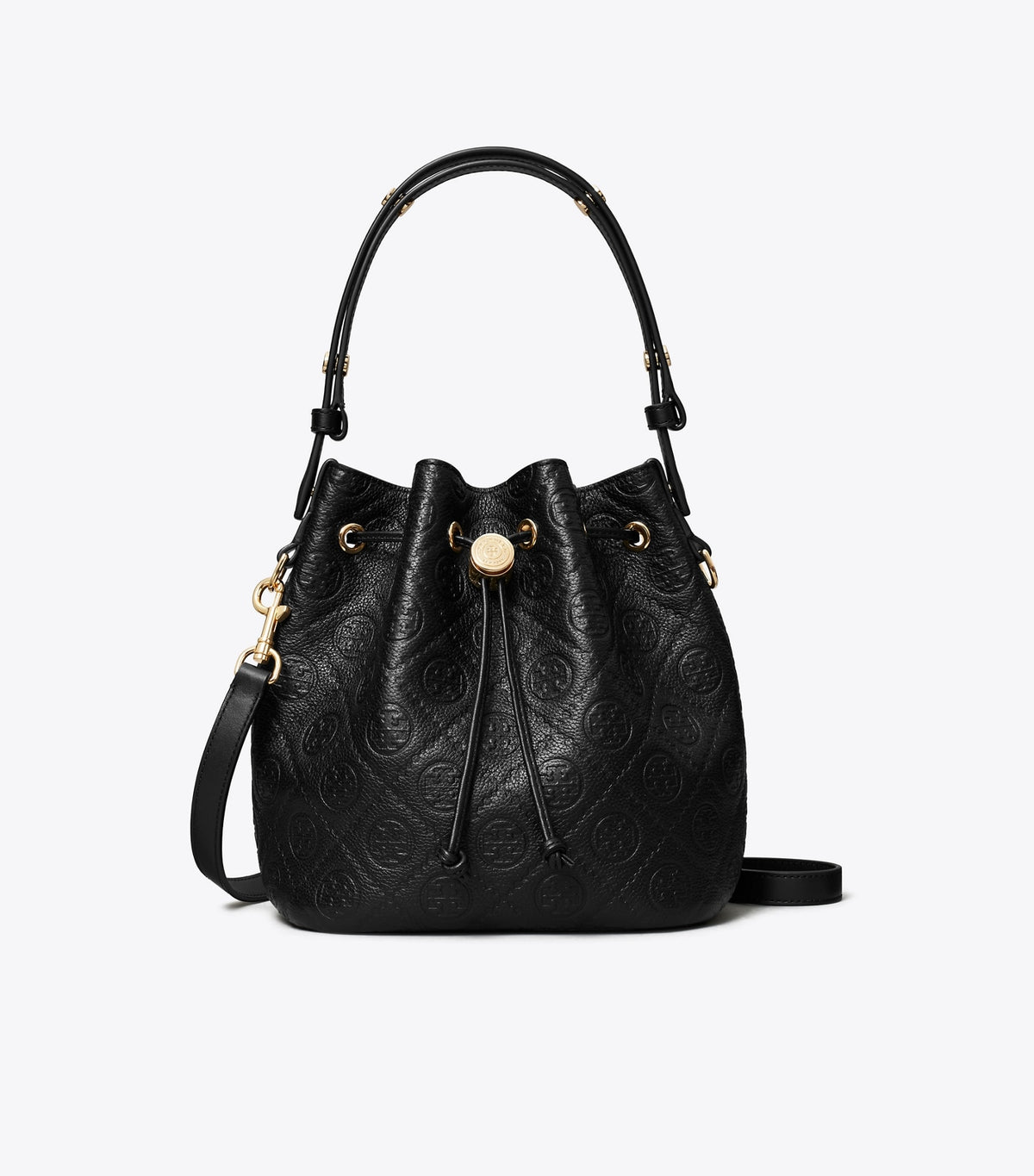 Tory Burch Premium - T Monogram Pebbled Bucket Bag - Black