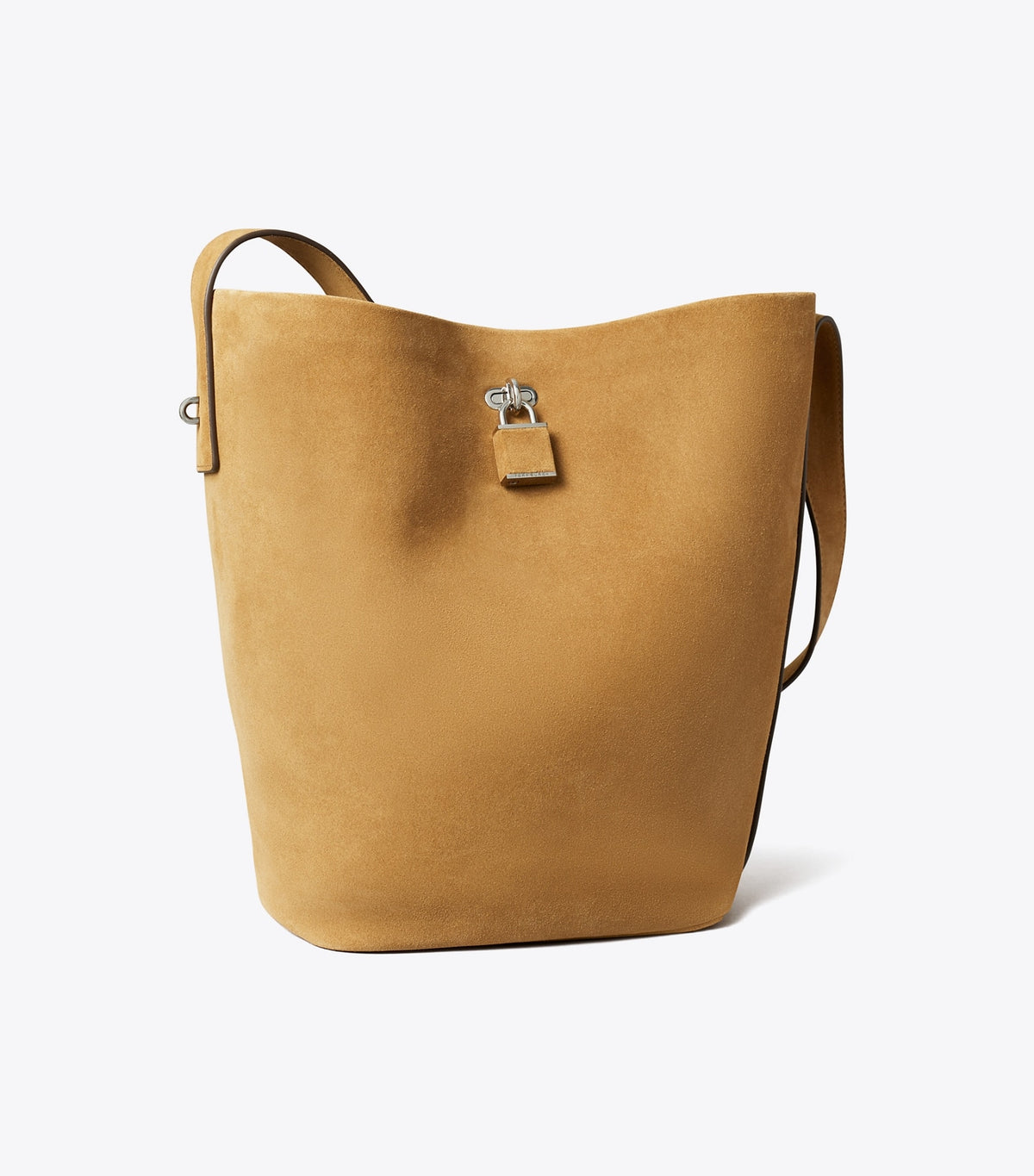 Tory Burch Sale - Lock Slim Suede Bucket Bag - Wild Tabacco