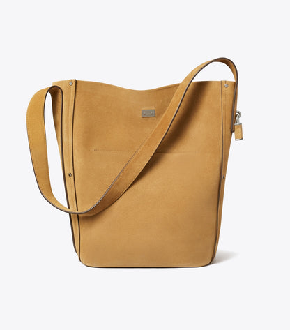 Tory Burch Sale - Lock Slim Suede Bucket Bag - Wild Tabacco