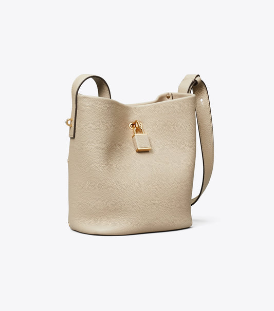 Tory Burch Best Seller - Medium Lock Slim Bucket Bag - Light Stone