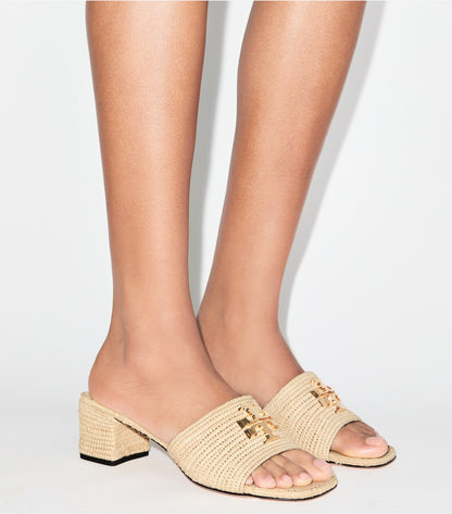 Tory Burch Recommended - Eleanor Raffia Heeled Sandal - Natural / Gold