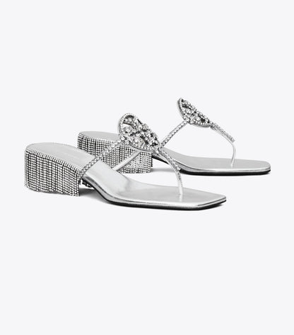 Tory Burch Value - Miller Crystal Kitten Heel - Silver / Silver