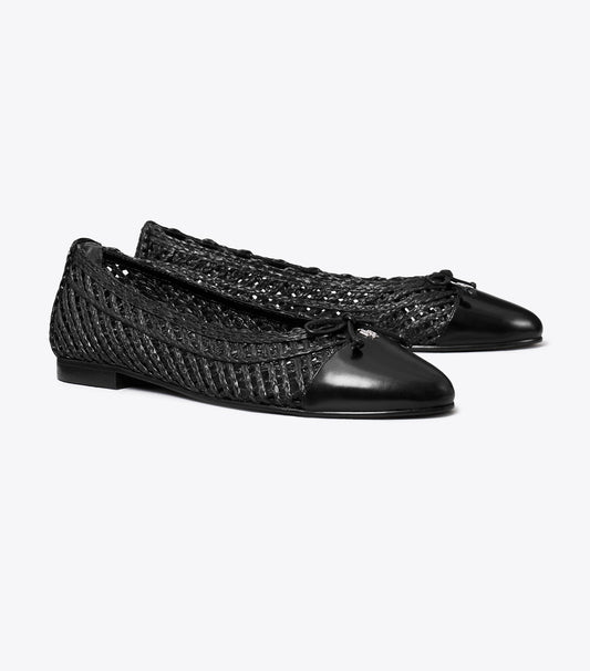 Tory Burch Discount - Cap-Toe Ballet - Black / Black