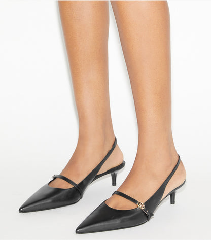Tory Burch Premium - Double T Buckle Mary Jane Slingback - Perfect Black / Perfect Black