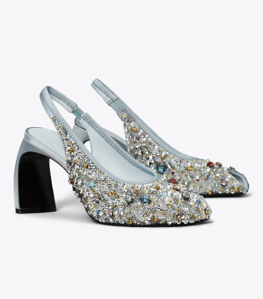 Tory Burch Best Seller - Peep-Toe Slingback Pump - Multi Stone