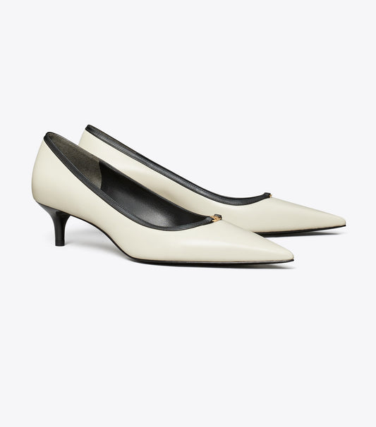 Tory Burch Classic - Double T Buckle Low-Heeled Pump - Light Cream / Perfect Black