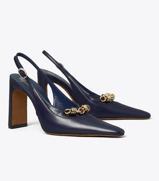 Tory Burch Smart Buy - Runway Chain Slingback - Ink Blot
