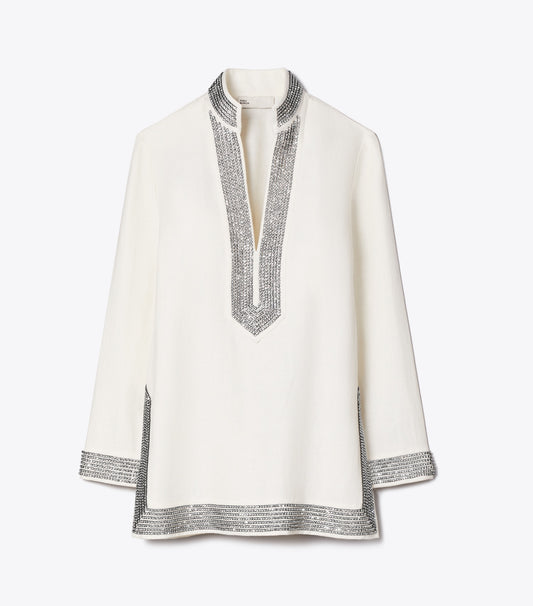 Tory Burch Deals - Embellished Linen Tunic - New Ivory