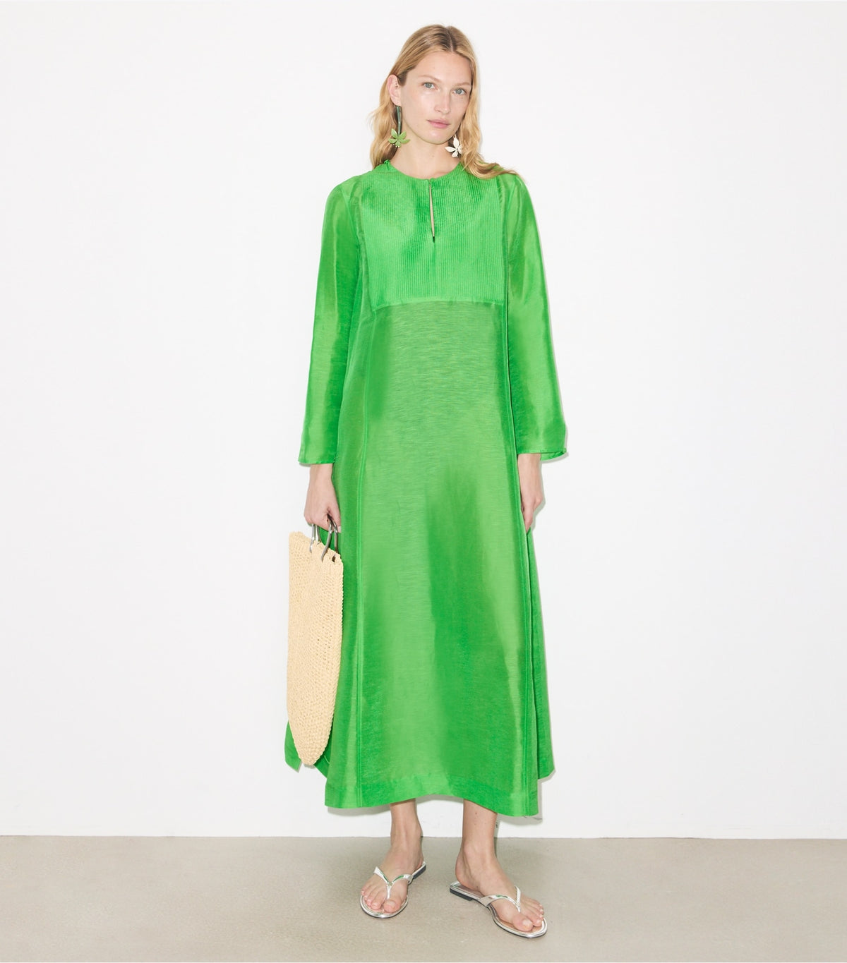 Tory Burch Latest - Long Linen Caftan - Bright Green
