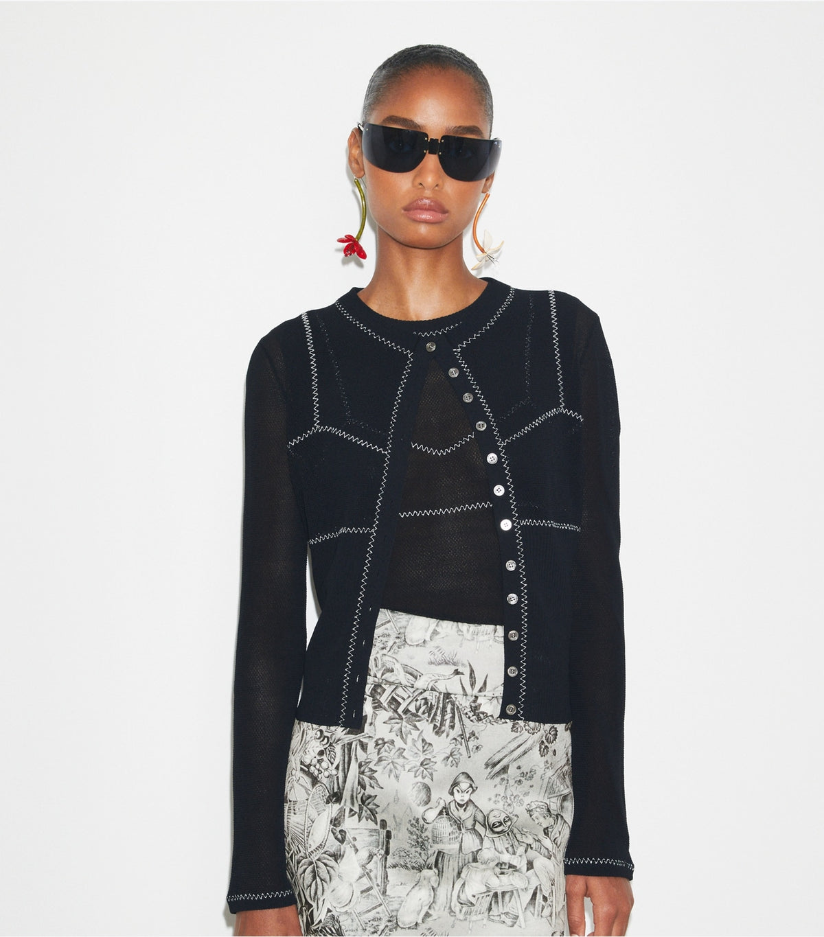 Tory Burch Deals - Cotton And Nylon Mesh Cardigan - Black