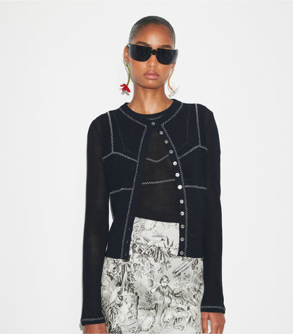Tory Burch Deals - Cotton And Nylon Mesh Cardigan - Black