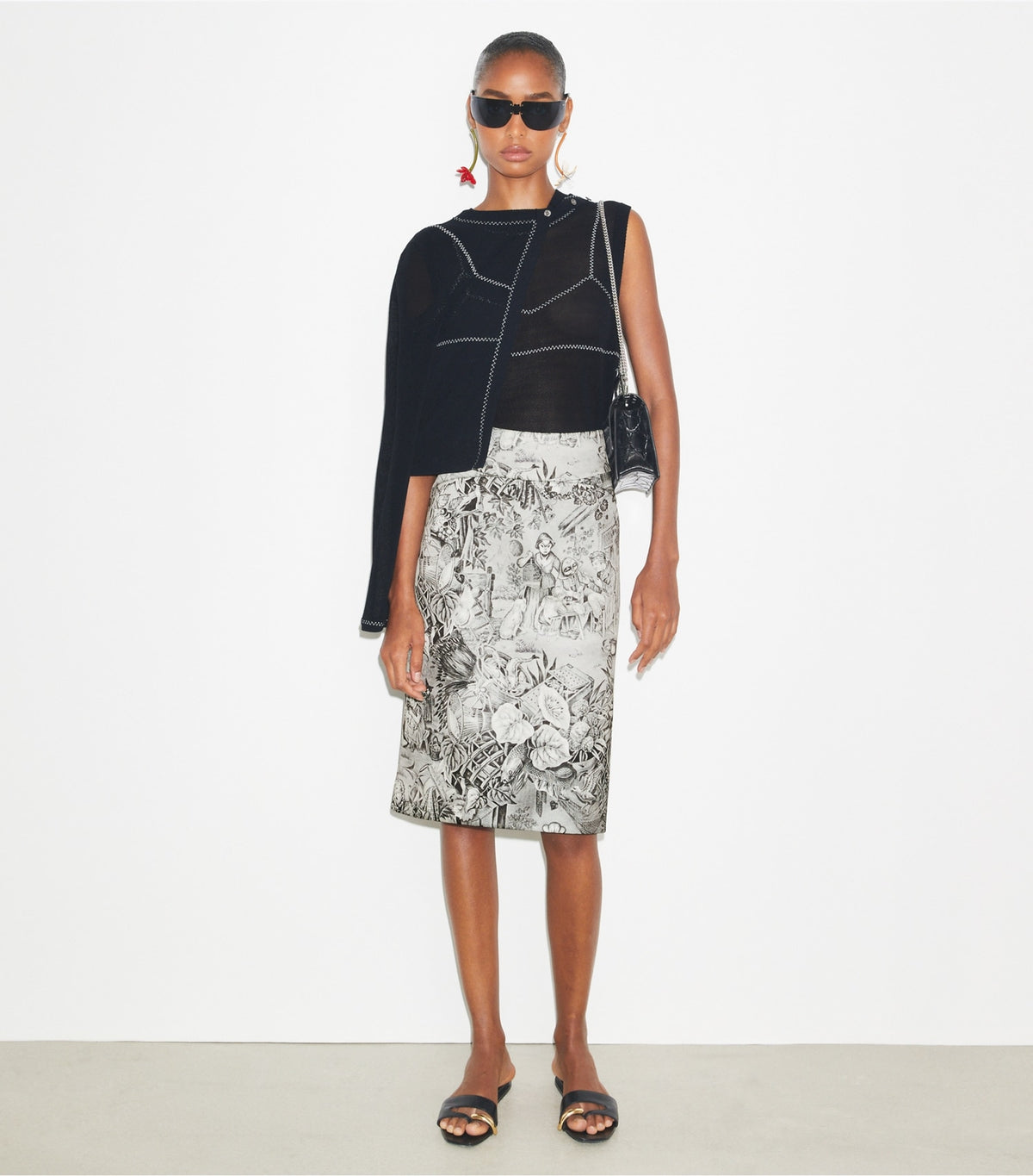 Tory Burch Deals - Cotton And Nylon Mesh Cardigan - Black