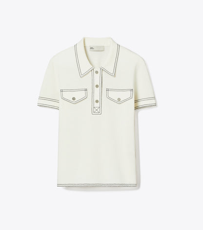 Tory Burch Value - Topstitch Wool Polo - New Ivory
