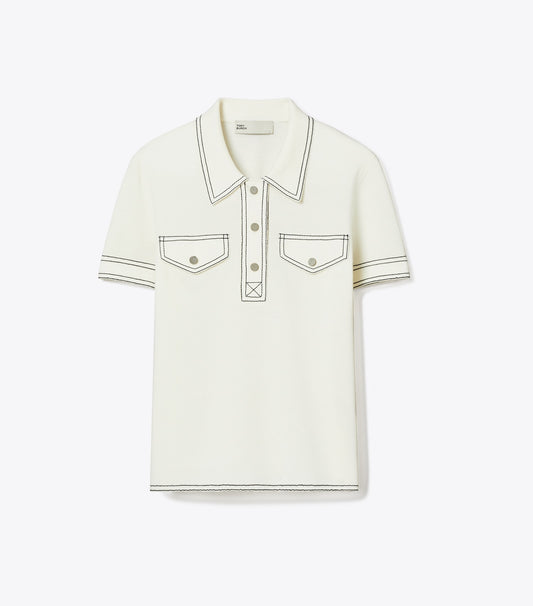 Tory Burch Value - Topstitch Wool Polo - New Ivory