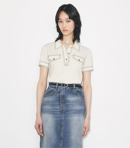 Tory Burch Value - Topstitch Wool Polo - New Ivory