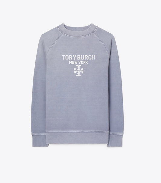 Tory Burch Smart Buy - Distressed Cotton Sweatshirt - Vapor Blue