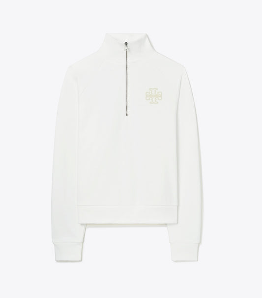 Tory Burch Great Value - Heavy French Terry Half-Zip Sweatshirt - Snow White