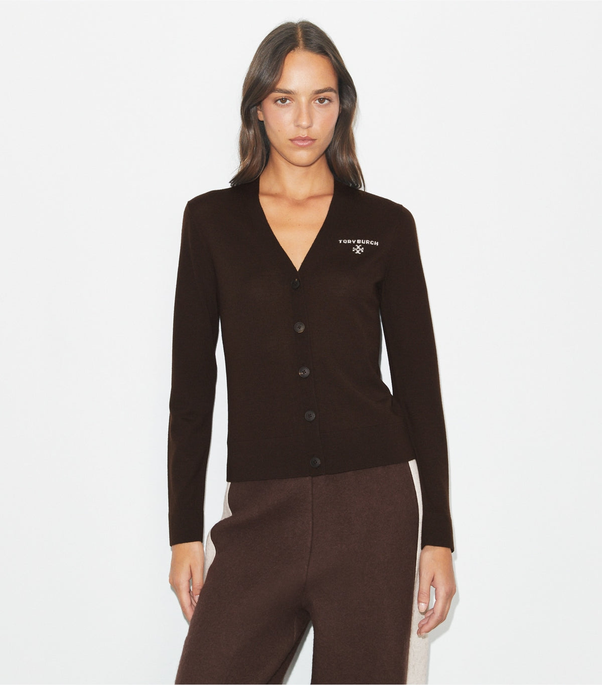 Tory Burch Quality - Simone Wool Cardigan - Winter Rich Brown