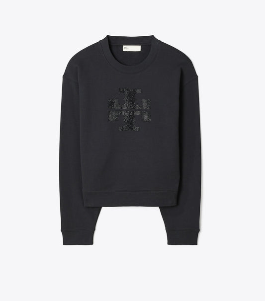 Tory Burch Everyday - Crystal Logo Sweatshirt - Embellished Black
