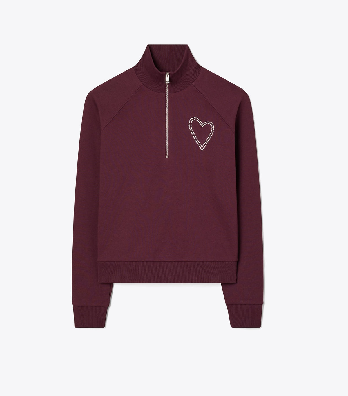 Tory Burch Best Price - Pick Stitch Heart French Terry Sweatshirt - Dark Merlot
