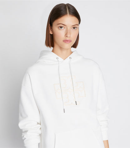 Tory Burch New - Heavy French Terry Logo Hoodie - Snow White