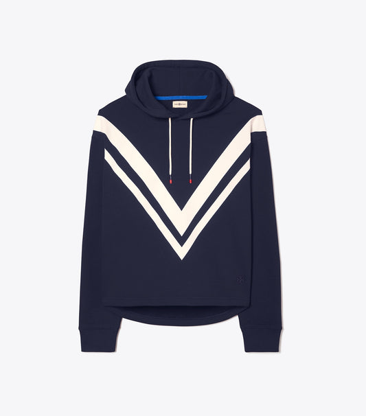 Tory Burch Hot Sale - French Terry Chevron Hoodie - Tory Navy/Snow White