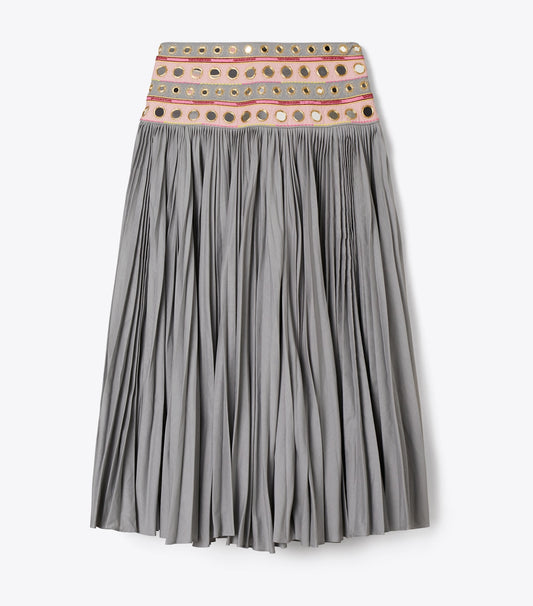 Tory Burch Deals - Mirror Embellished Cotton Skirt - Gray / Pink